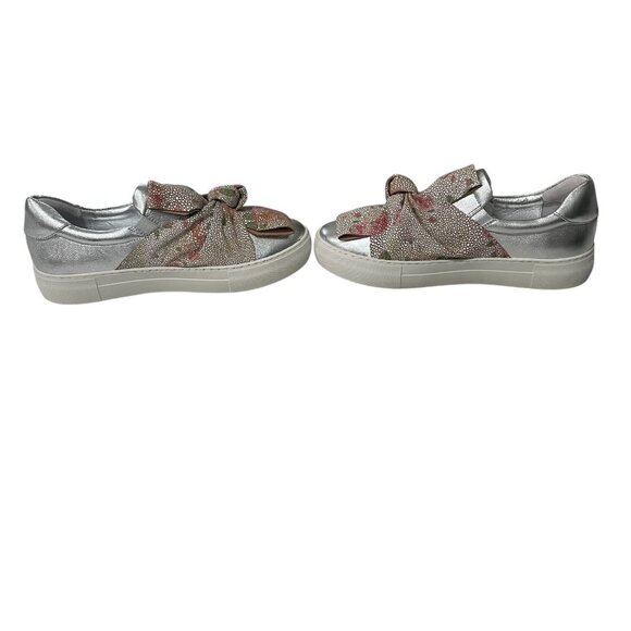 J Slides NYC Metallic Silver Floral Bow Slip On Sneakers Platform Casual Trendy - Picture 8 of 9
